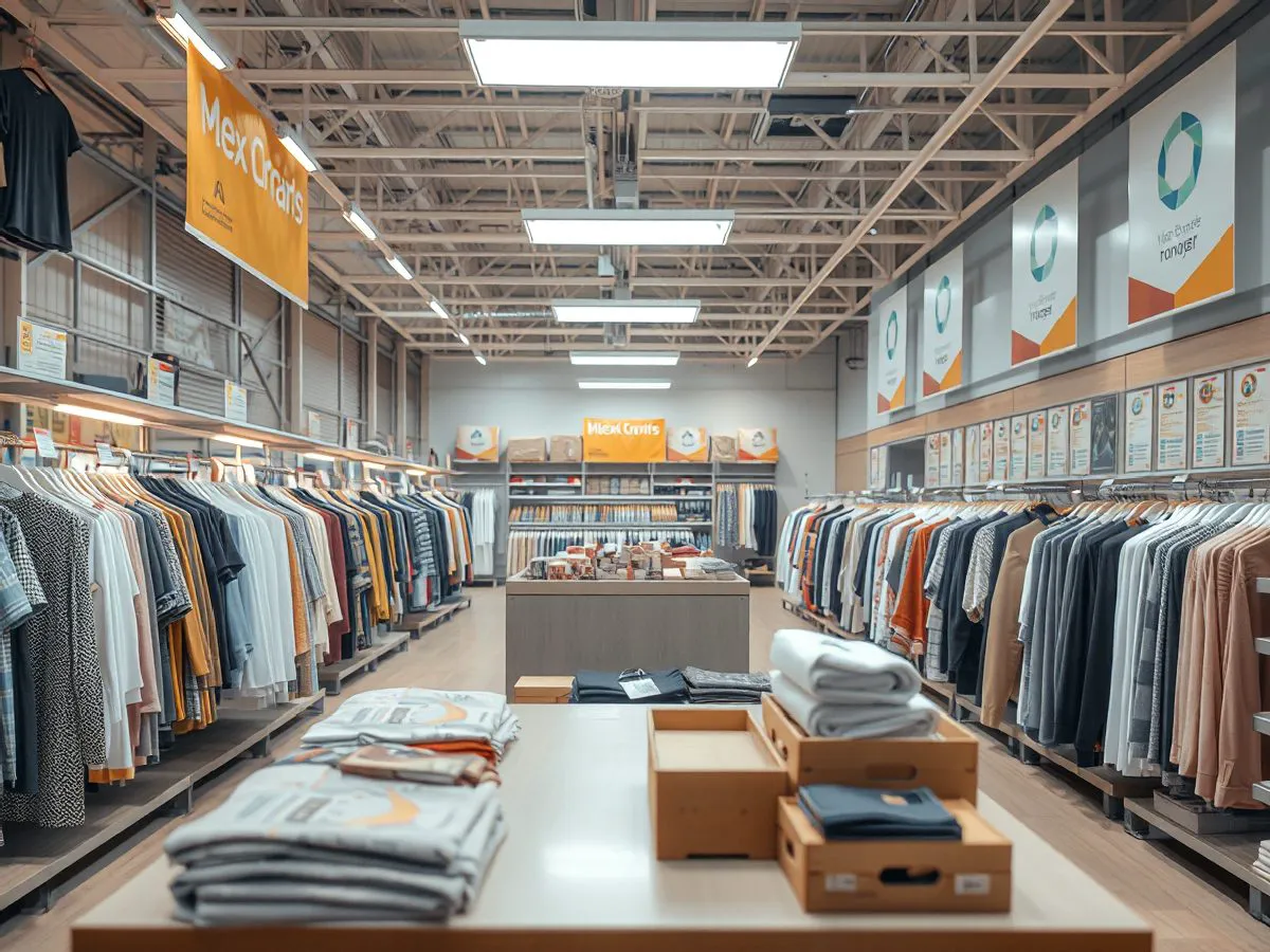 服饰品牌门店内景，标准化物料展示，统一品牌形象