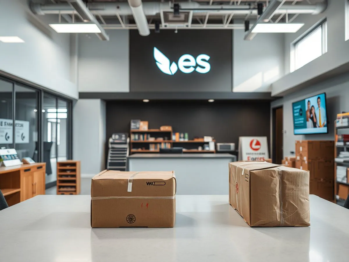 教育机构品牌升级后的接待区，展示新Logo和宣传物料