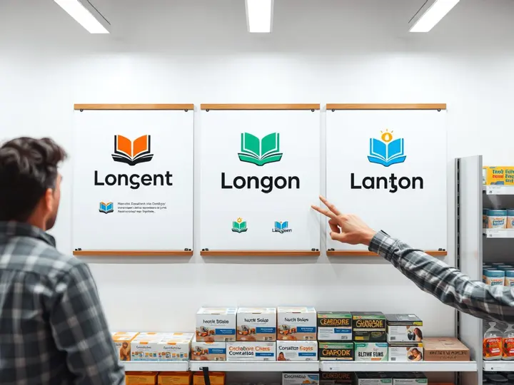 三个Logo设计方向展示，设计师正在讲解选定方案